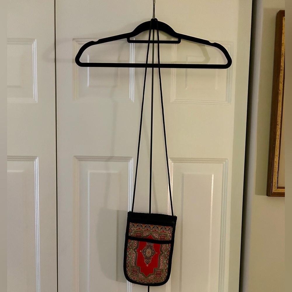 Gorgeous Black & Red Boho Bohemian Mini Cross Body Bag W/ Gold Details